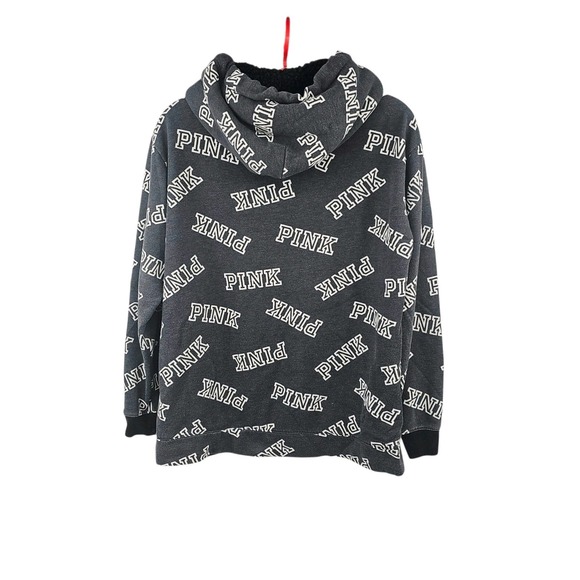 Victoria's Secret PINK Sherpa Lined Medium Hoodie Campus Pullover Gray Logo - Picture 6 of 7